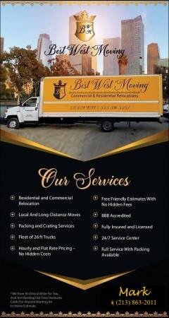 Best West Moving - Reliable Movers, Big Trucks, Low Rates, Last Minute (5-Star Moving Company, Licensed, Bonded, Insured, Certified)